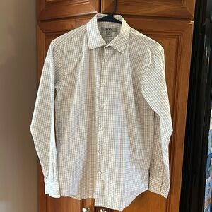DKNY boys button down shirt, size 18, white with grey checks, 100% cotton